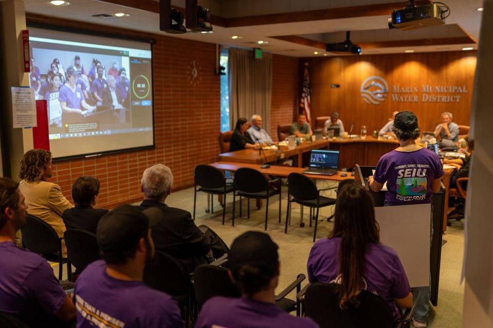 SEIU 1021 Chapter President Mariette Shin informing the Marin Water Board of Directors that the Marin Water staff have passed a strike authorization vote