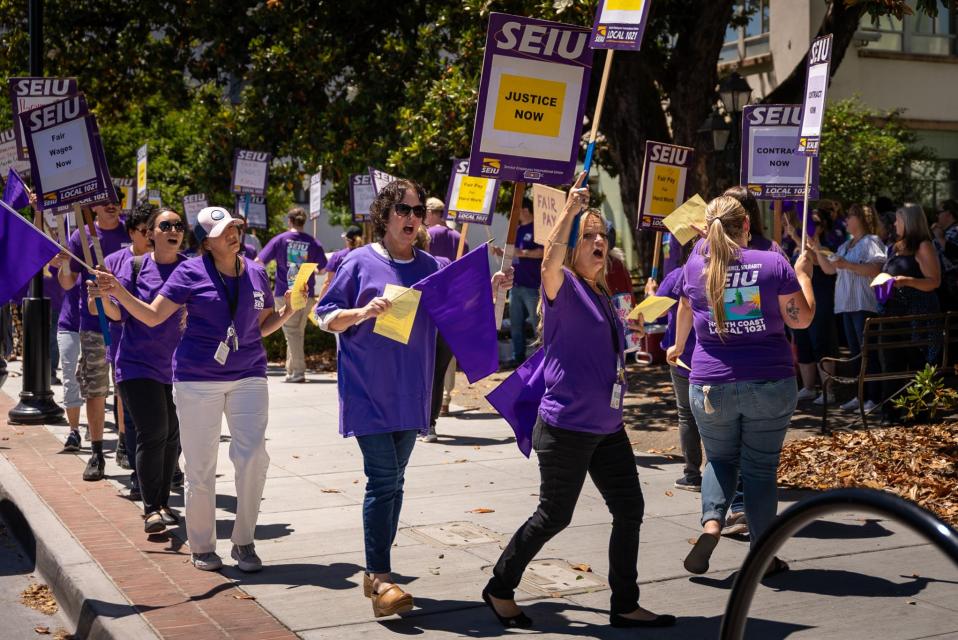 Mendocino County workers holding an informational picket