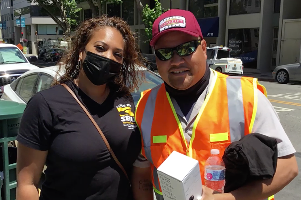 City of Berkeley workers rally for a strong contract outside City Hall.