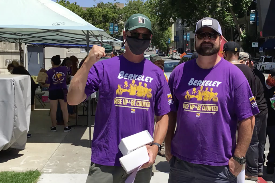 City of Berkeley workers rally for a strong contract outside City Hall.