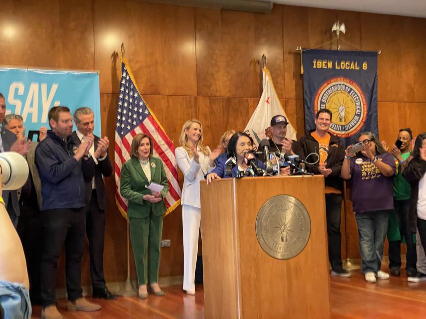 Labor legend Dolores Huerta speaks at the November 3 press conference