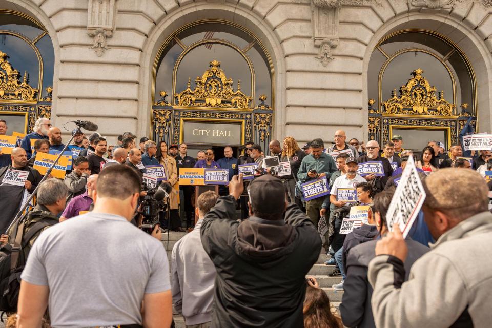 Ahead of the Board of Supervisors Land Use and Transportation Committee meeting, SEIU 1021 President Theresa Rutherford speaking about the necessity to hold Waymo accountable