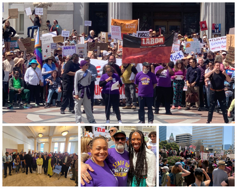 SEIU 1021 and Barbara Lee at Oakland Hands Off rally on Saturday, April 5