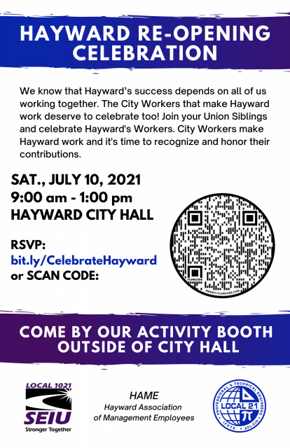 Join Us at the City's Downtown Reopening Celebration! Meet up at our table at the Farmers Market! RSVP at bit.ly/CelebrateHayward
