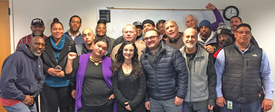 The City of Oakland Bargaining Team: Lorenzo Brown, KOCB (front), Jeffery Haymon, OPD (1st VP, back), Sarina Baldwin, Finance,, George Henderson, Parks & Rec, Hugo Velazquez, Sewers, Sharia Lewis, HHS (back), Lina Hernandez, Libraries (front), Kent McNab, OPD (middle), Frankie Izzo, Head Start (front), Dwight McElroy, DOT (back), Ivan Satterfield, KOCB (Elected COPE Delegate, back), Michael Pandolfo, DOT (Parking) (2nd VP, front), Eddie Simlin, OPD (back), Felipe Cuevas, DOT (Chapter President), David Velez, Building & Planning (Chapter Treasurer), Steven Lavoie, Libraries (back), Ronald Bryant, DOT, Tim Glasper, Public Works (middle), Justin Walker, Fire (back), Mariano Rojo, Building & Planning (front). Not able to attend: Julian Taizan, Animal Control.