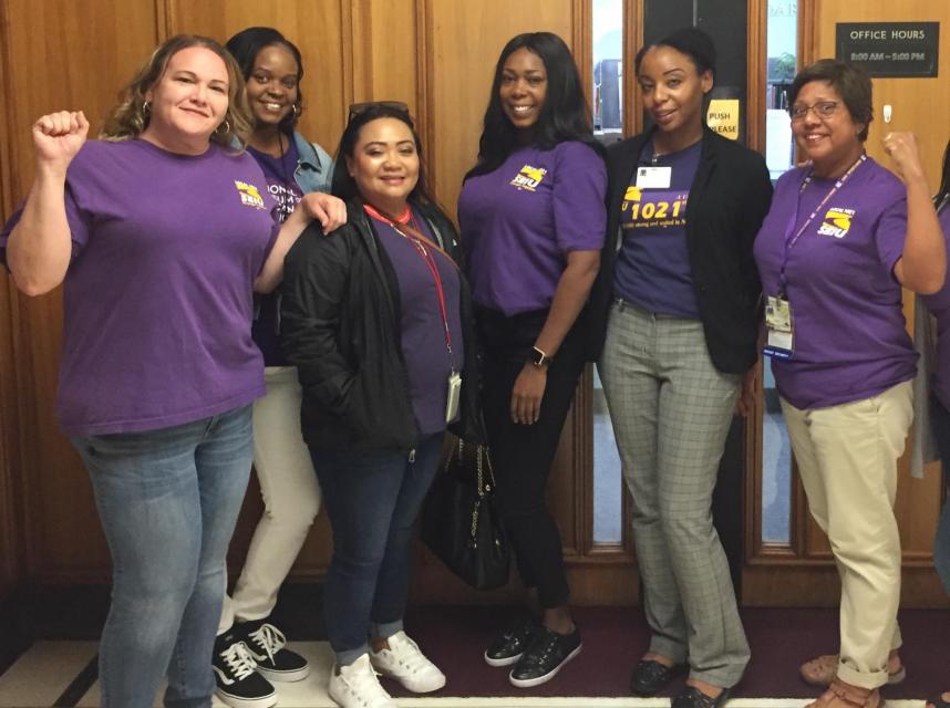 Contra Costa social workers take a photo after winning a wage adjustment at the Board of Supervisors meeting on Sept. 10.