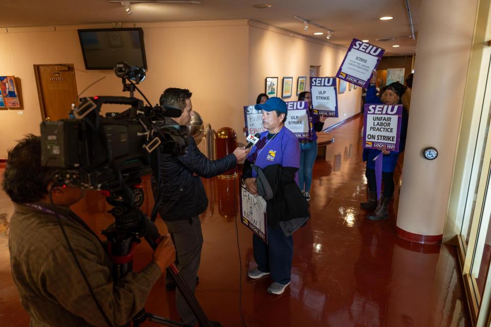 SEIU 1021 members being interviewed by Univision.