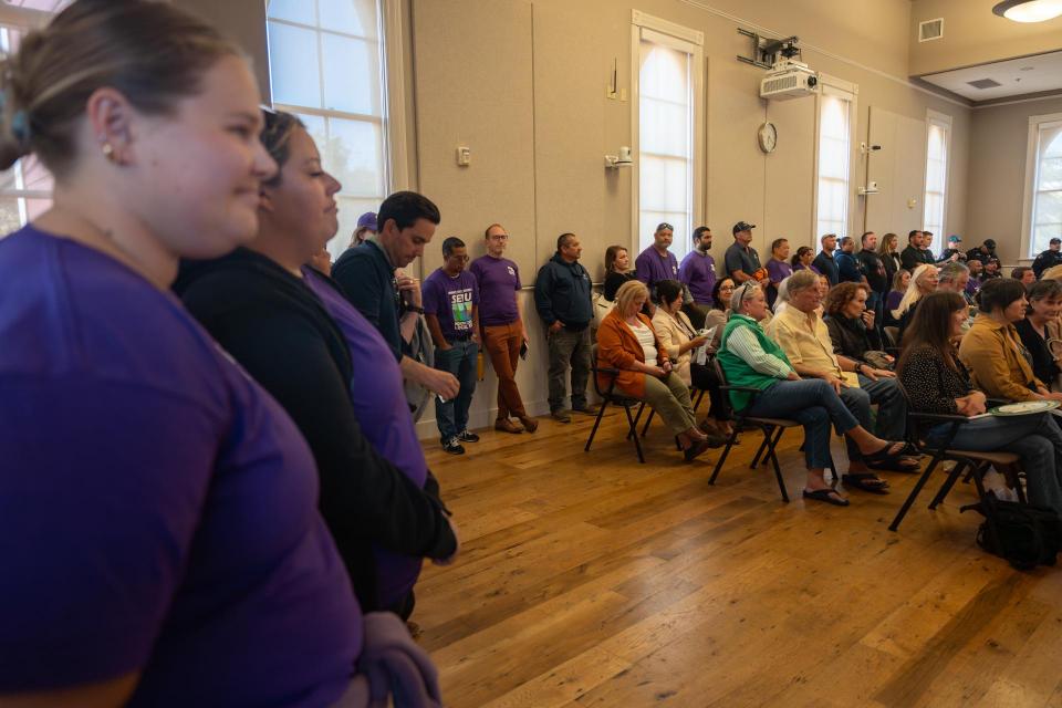 SEIU 1021 members and local law enforcement at the June 10th Novato City Council meeting to demand accountability over Measure M spending