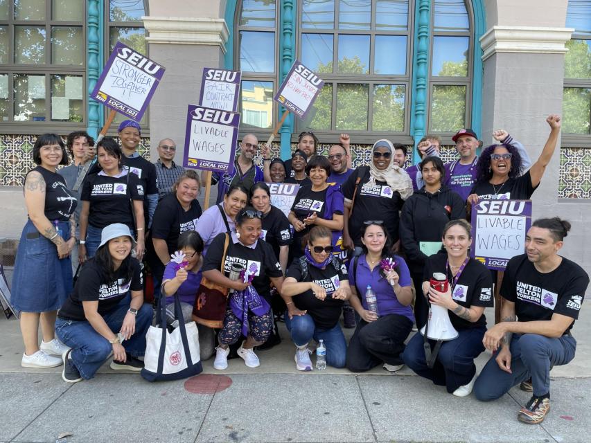 Felton workers and other SEIU 1021 members rallied outside the Family Development Center on September 8, 2025
