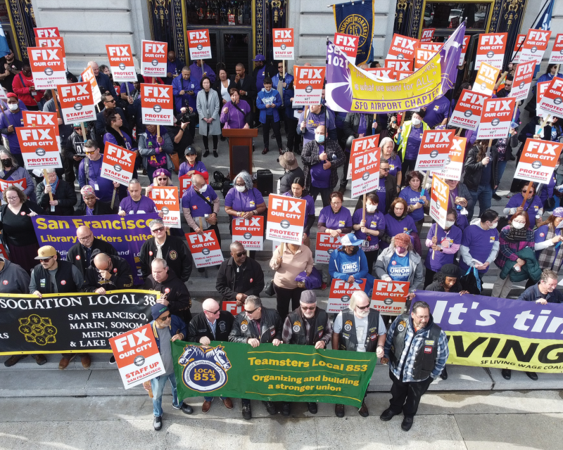SEIU 1021 members outside San Francisco City Hall in 2024 SEIU 1021 members outside San Francisco City Hall in 2024