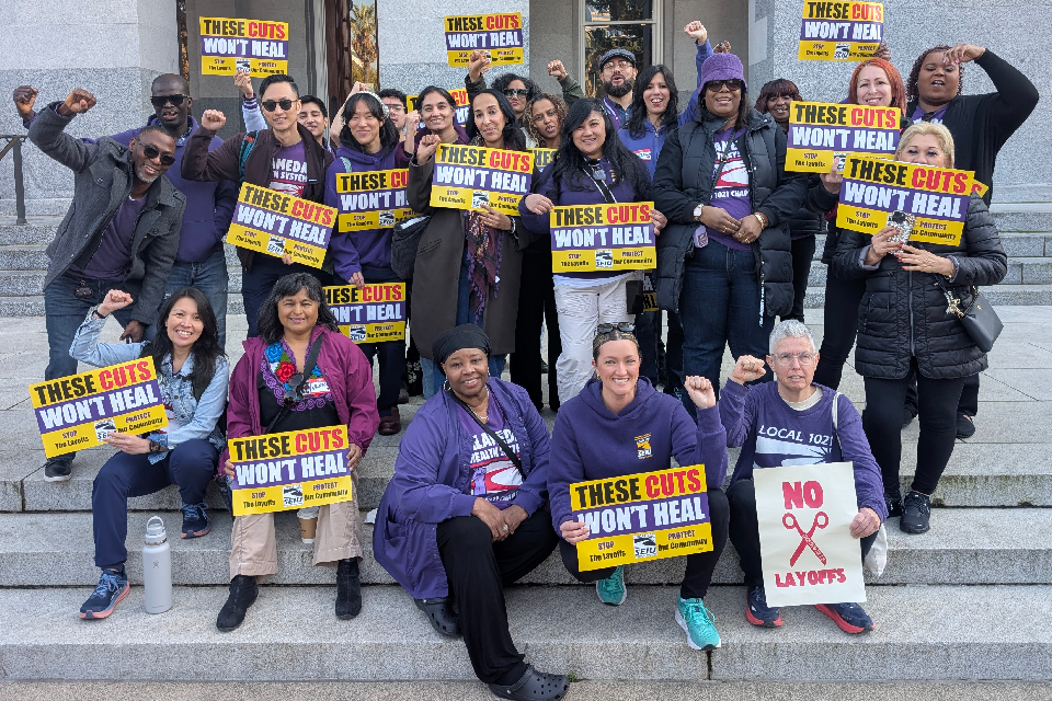 SEIU 1021 members pose for a photo at the Fight For Our Health rally in Sacramento. SEIU 1021 members pose for a photo at the Fight For Our Health rally in Sacramento.