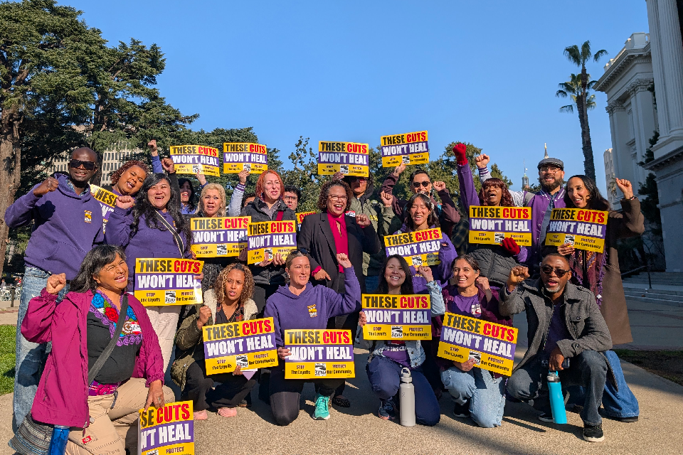 SEIU 1021 members pose for a photo at the Fight For Our Health rally in Sacramento. SEIU 1021 members pose for a photo at the Fight For Our Health rally in Sacramento.