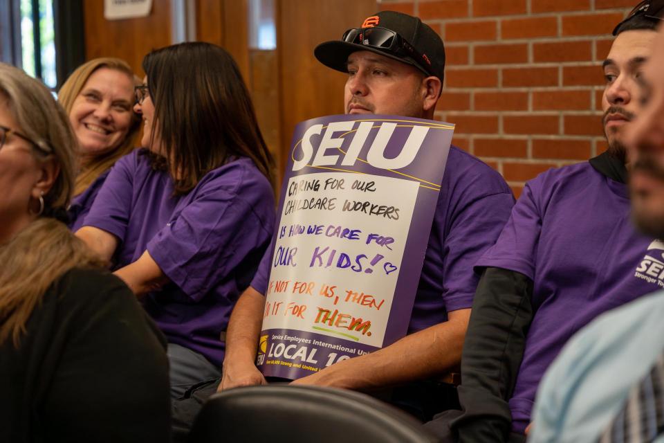 SEIU 1021 members confronting city council on the San Rafael public staffing crisis
