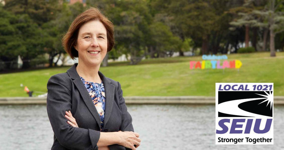 State Senator Nancy Skinner stands in front of Oakland's Fairyland.