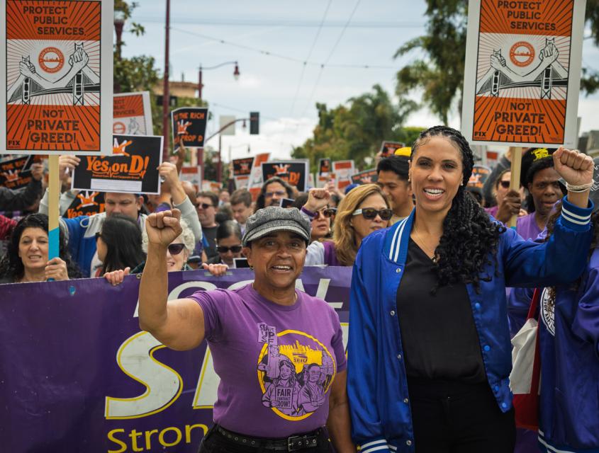 SF city workers marched outside SF General Hospital on Tax Day, April 15, 2026
