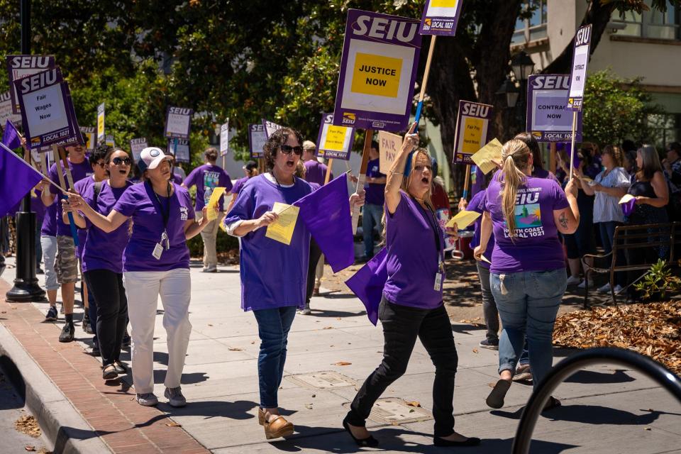 Mendocino County workers holding an informational picket