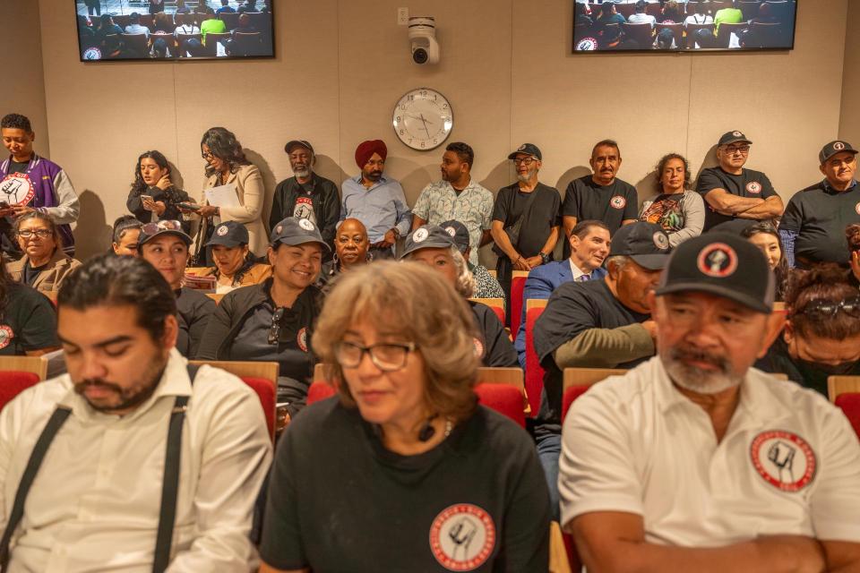 Drivers with SEIU California Gig Workers United preparing to speak in favor of AB 1340 at the State Senate Labor Committee