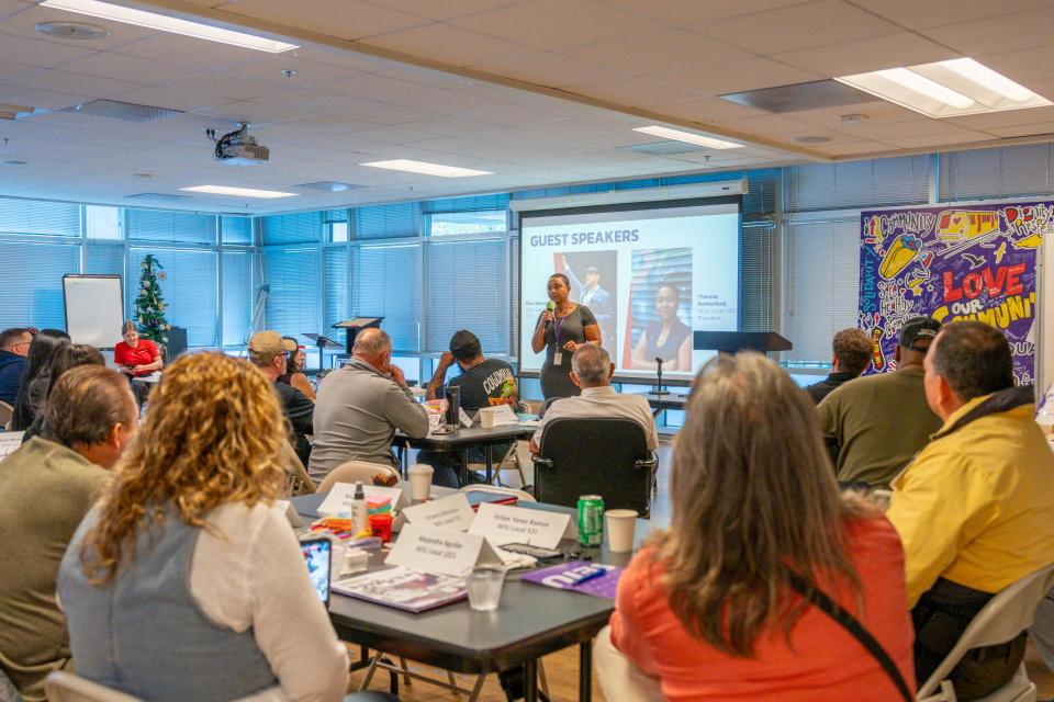 SEIU 1021 President Theresa Rutherford encouraging 50 Uber & Lyft drivers building their labor unions