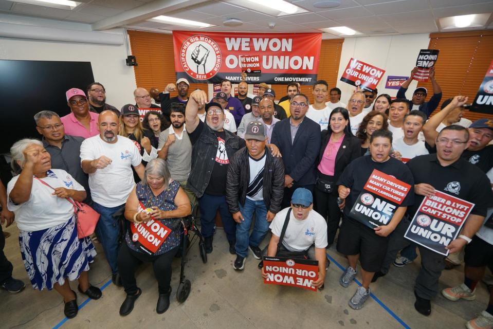 California Gig Workers Union members celebrate winning their union