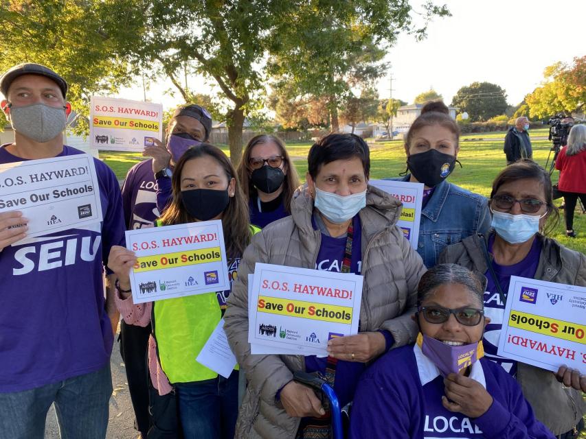 SEIU 1021 HUSD chapter members rallied to keep Hayward schools open Wed. 11/17