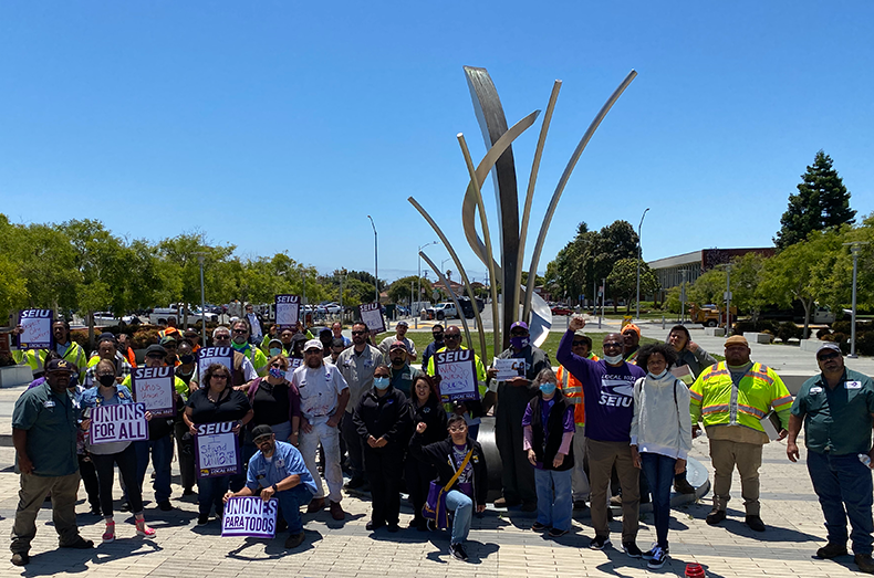 SEIU 1021 members rally outside Richmond's City Hall in support of a strong contract and city services.