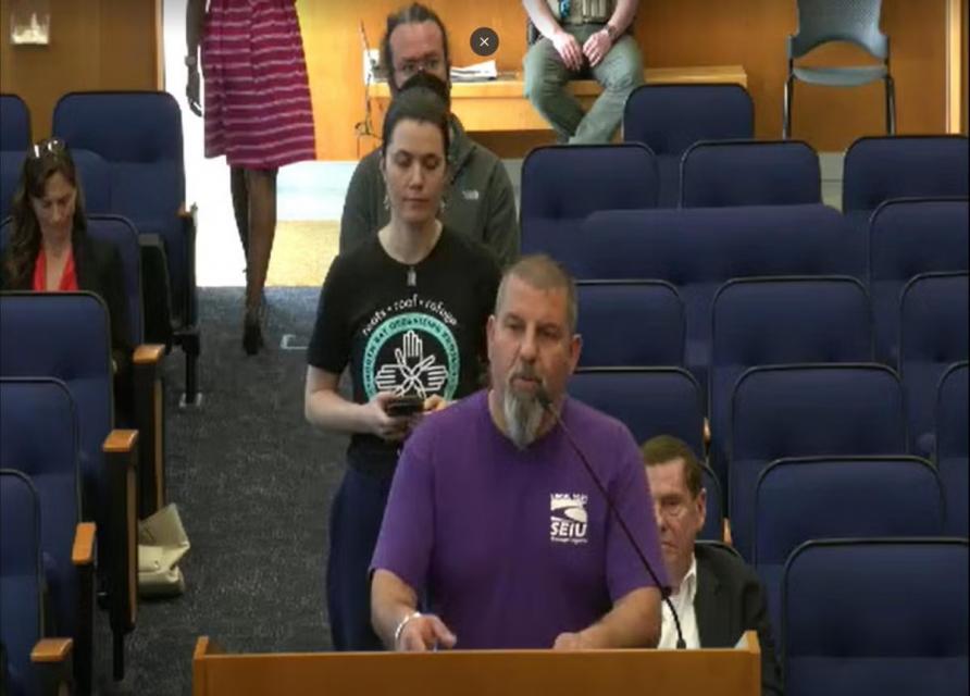 SEIU 1021 Regional Vice President Travis Balzarini opposing the Sonoma County Board of Supervisors' wasteful, inaccessible proposed building purchases
