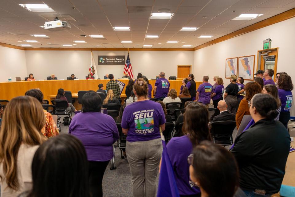 Sonoma classified staff & teachers delivering more than 100 petitions to the County Board of Trustees