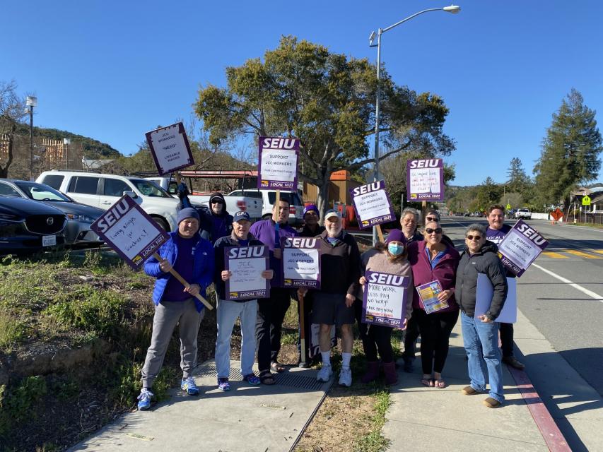 SEIU 1021 members at the Jewish Community Center of the Bernard Osher Marin on a picket line fighting for a strong contract